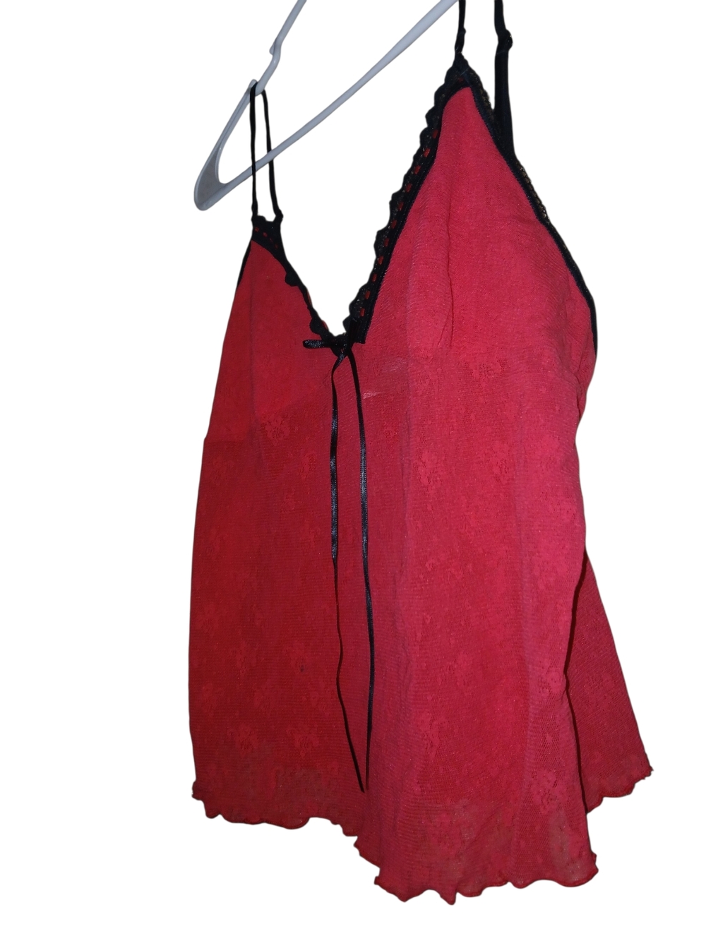 Victoria's Secret Red Lace Camisole with Black Trim And Bow Detailing